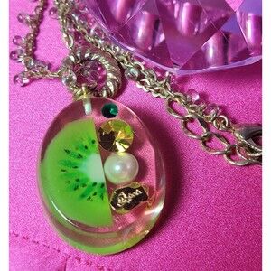 Qpot Necklace Kiwi Jelly Pendant Rare Sweet Lolita Party Prom Costume Jewelry